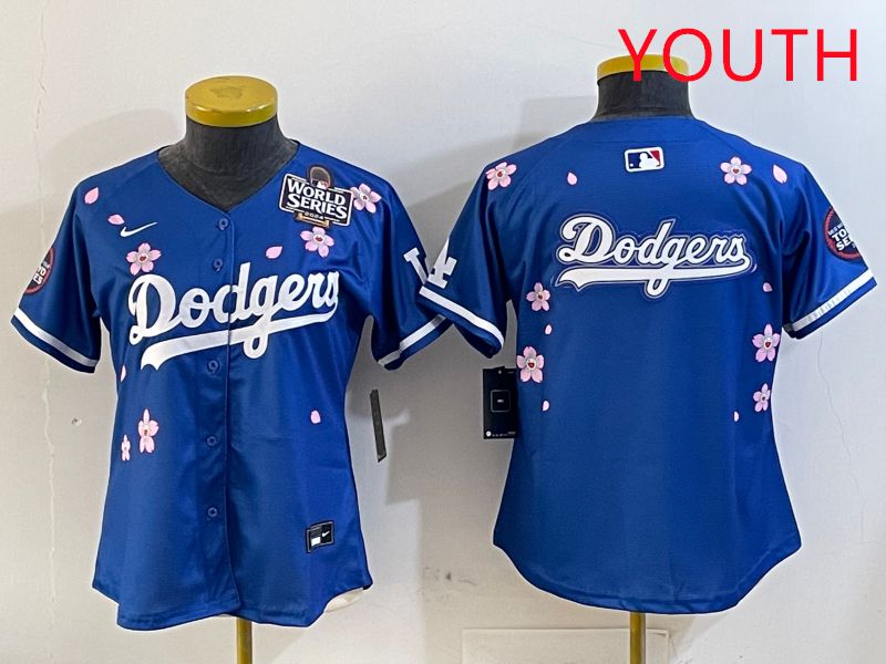 Youth Los Angeles Dodgers Blank Blue Sakura Edition 2025 Nike MLB Jersey style 15->youth mlb jersey->Youth Jersey